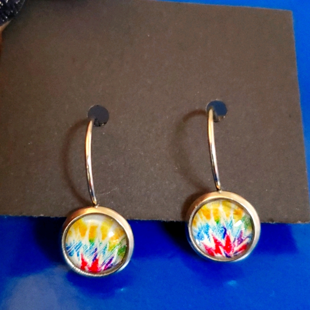 Homemade tie dye French-lever back earrings